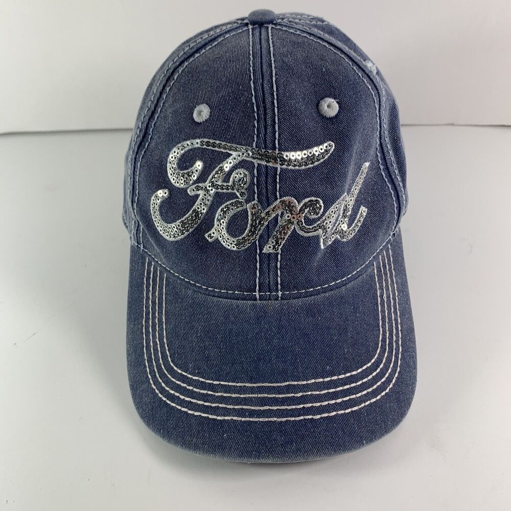 Infinity Headwear FORD Ladies Fit Hat Cap Blue/ Silver Sequin Adjustable Strap